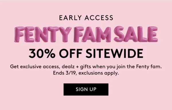 Fenty Beauty, 30% off site wide sale