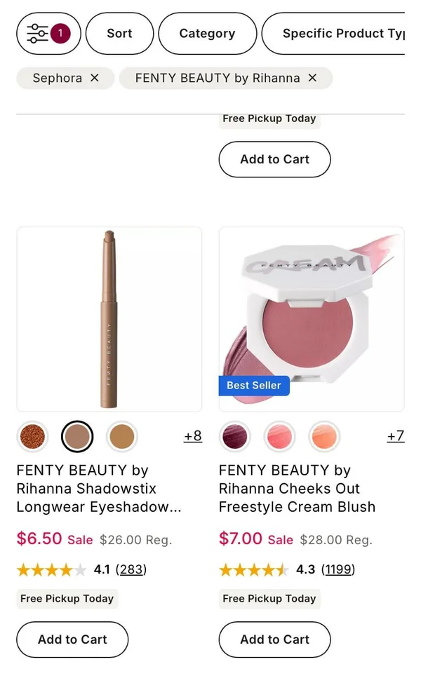 Fenty blush and more 75% off on Sephora at khols